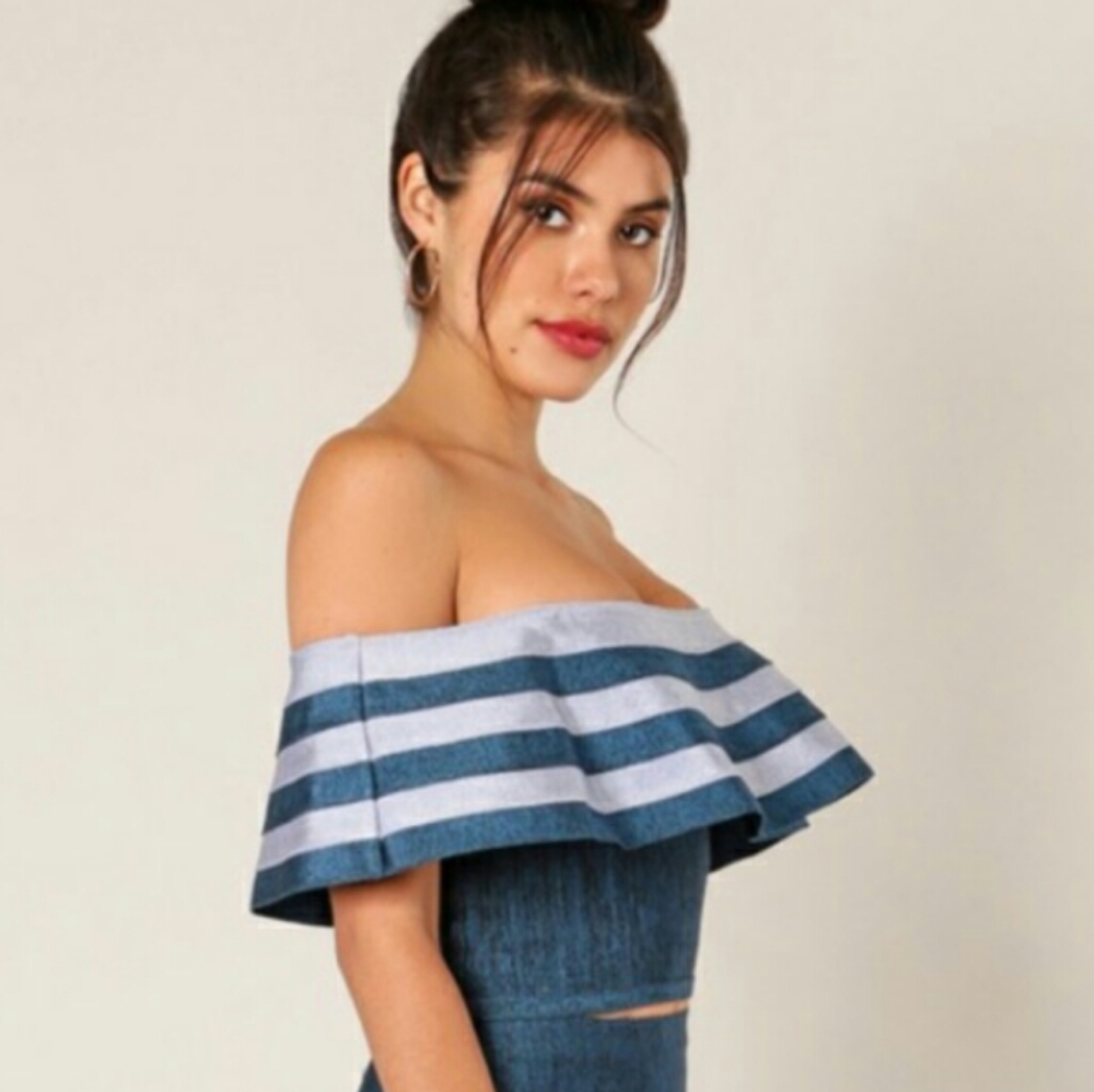 WoW Couture Bodycon Bandage Style Off Shoulder Crop Top
